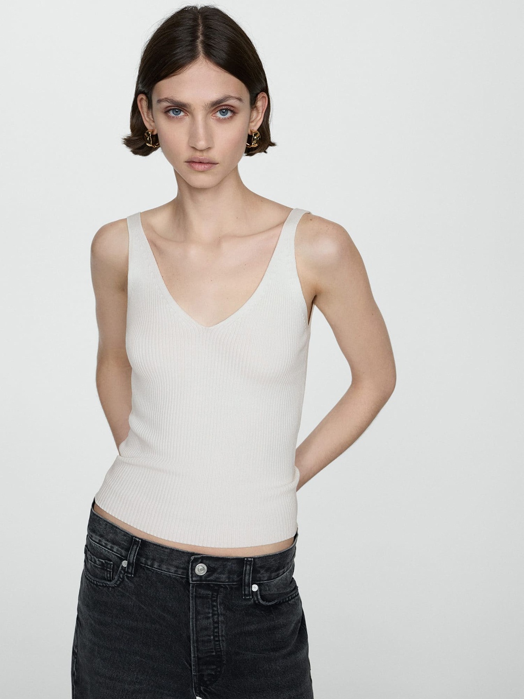 

MANGO Shoulder Straps Knitted Top, White