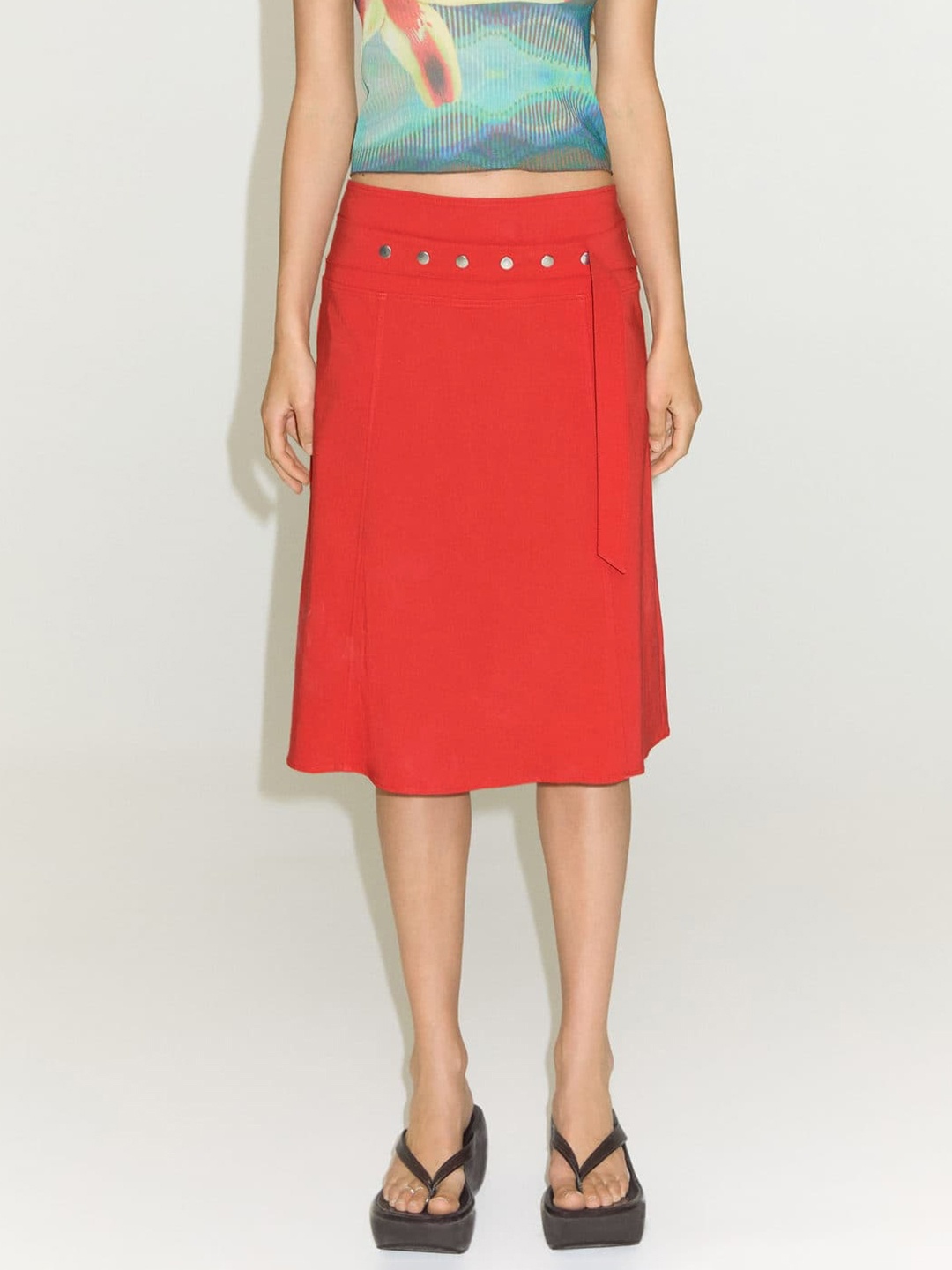 

MANGO Button Detail A-Line Skirt, Red