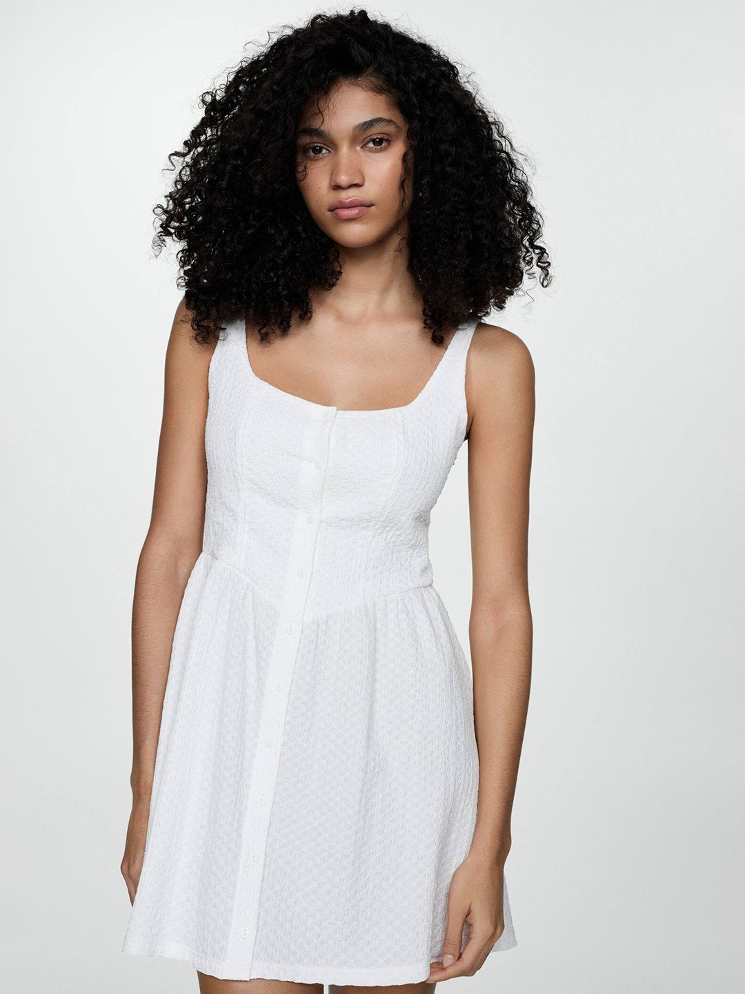 

MANGO Textured A-Line Mini Dress, White