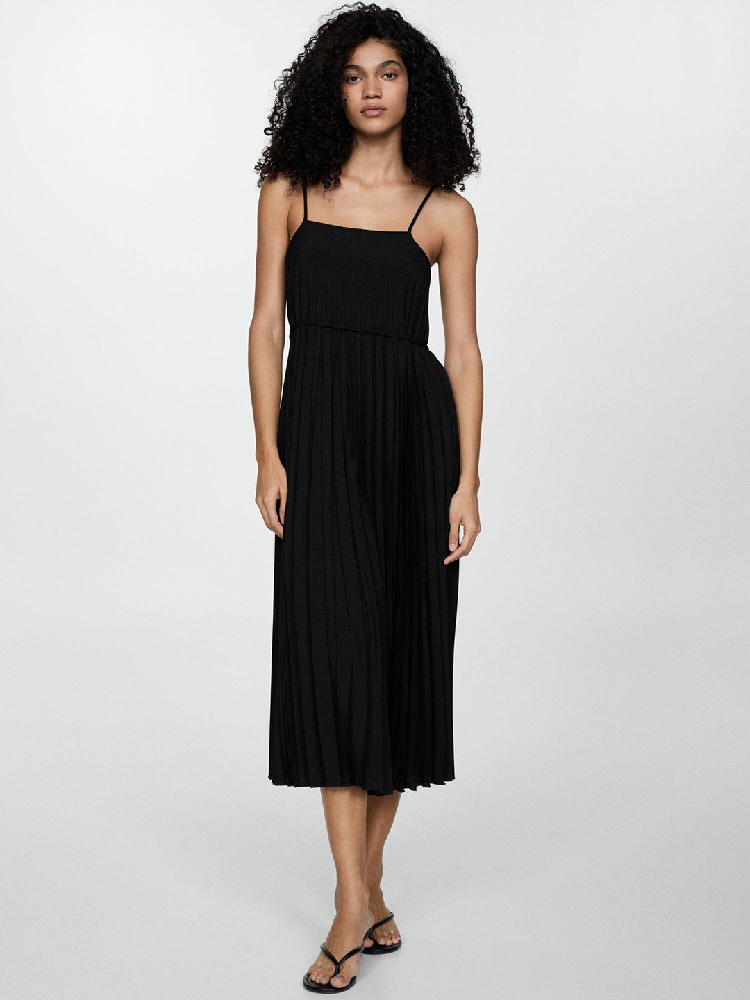 

MANGO A-Line Midi Dress with Belt, Black