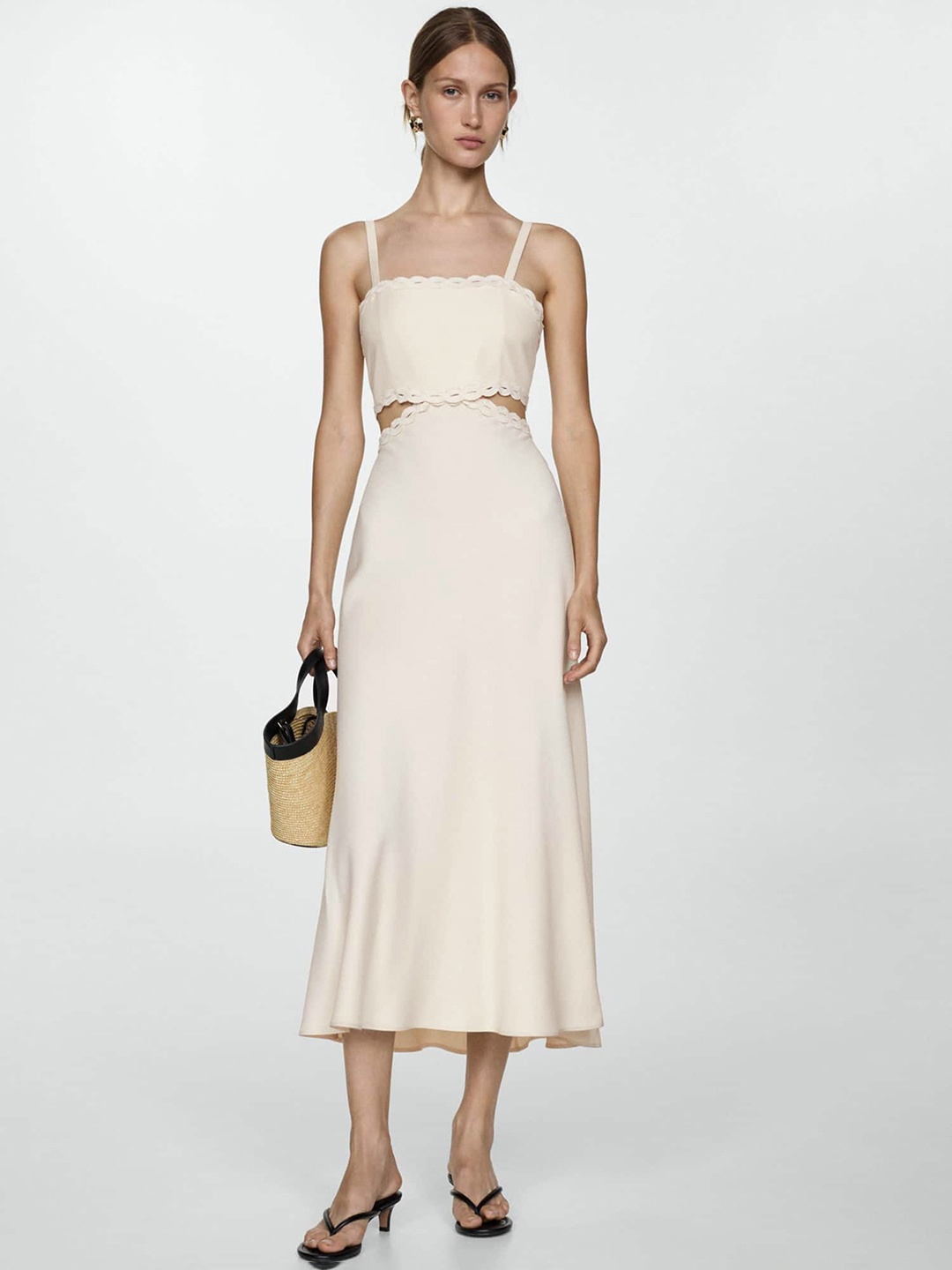 

MANGO A-Line Midi Dress, Off white