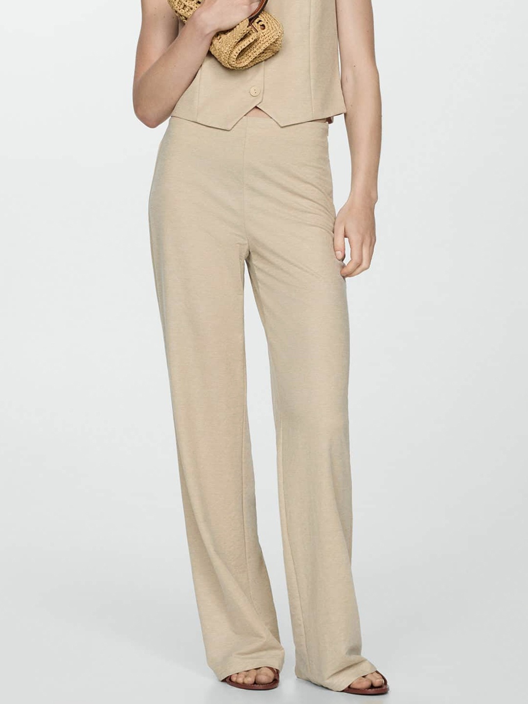 

MANGO Women Straight Fit Trousers, Beige