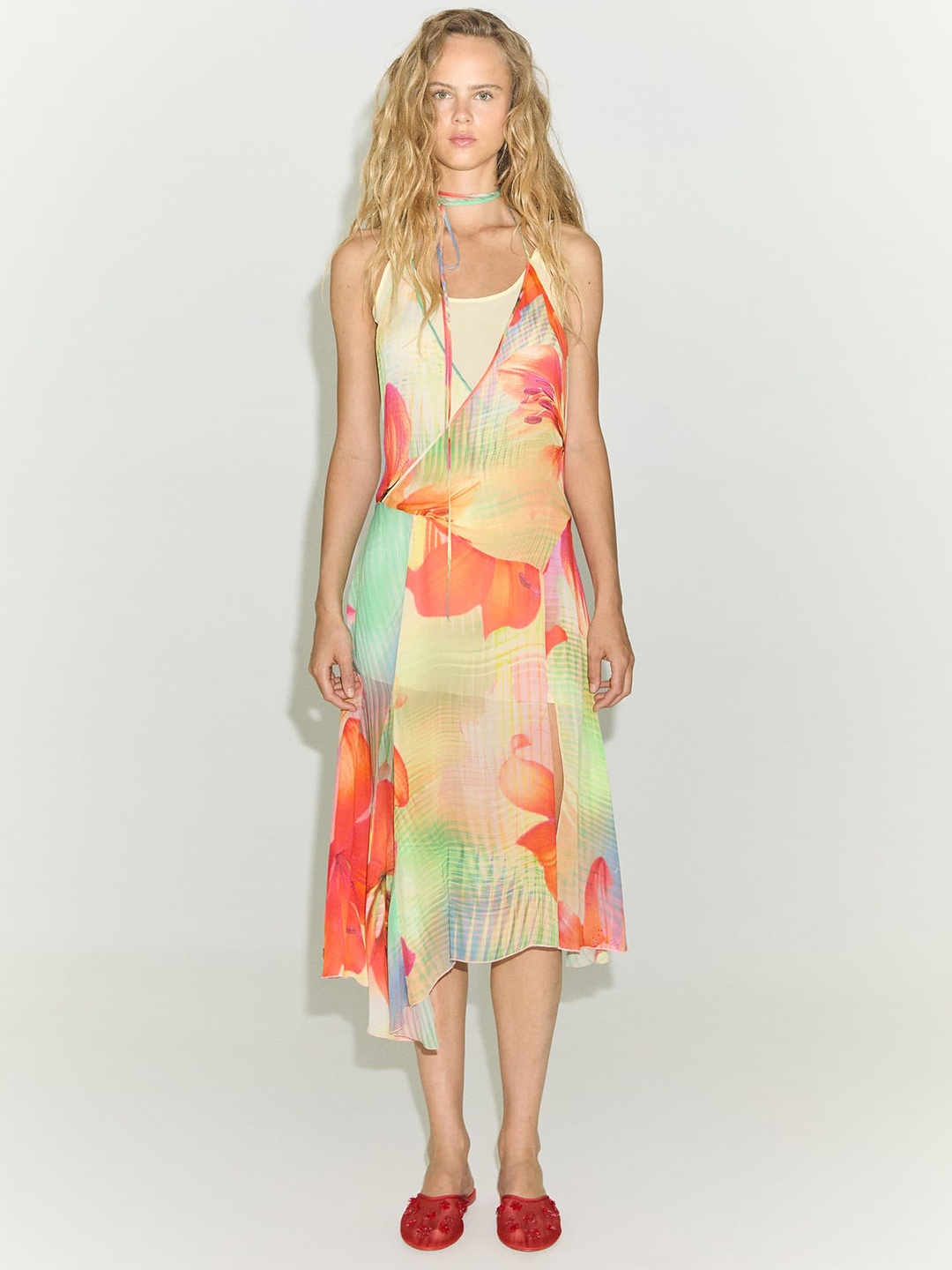 

MANGO Print A-Line Midi Dress, Yellow