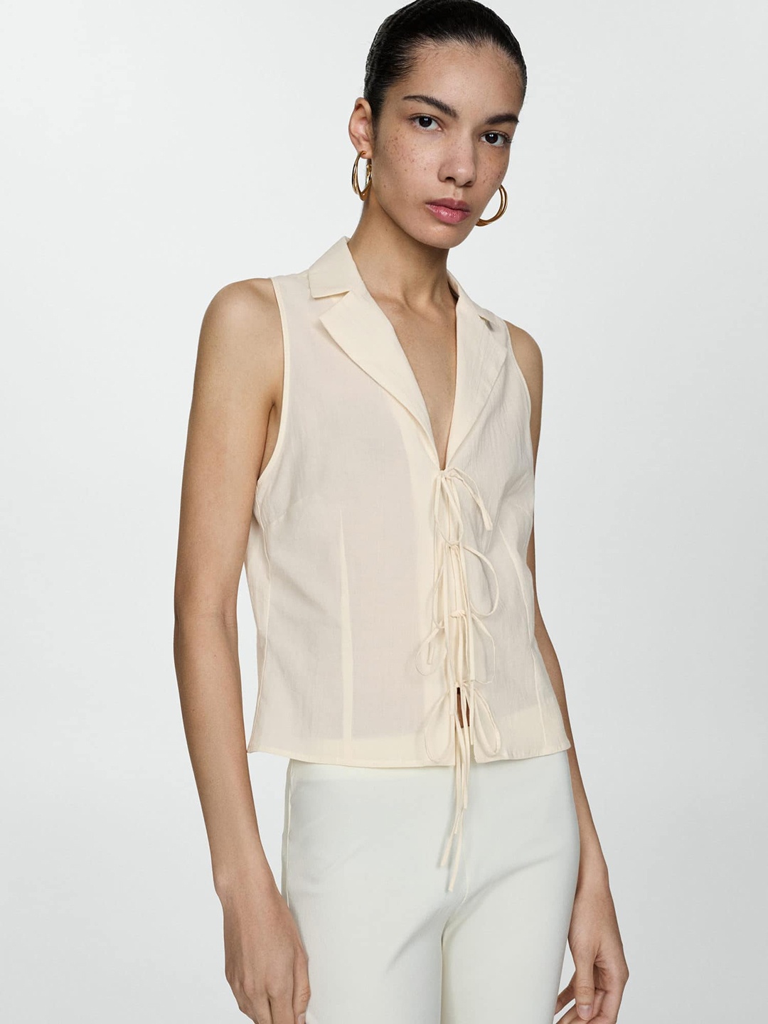 

MANGO Cotton Shirt Style Top, Beige