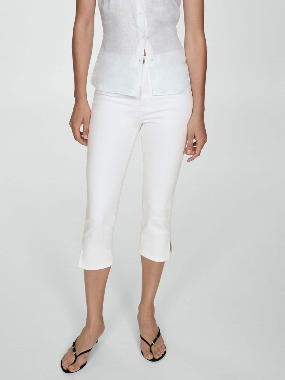 

MANGO Women Denim Capris, White