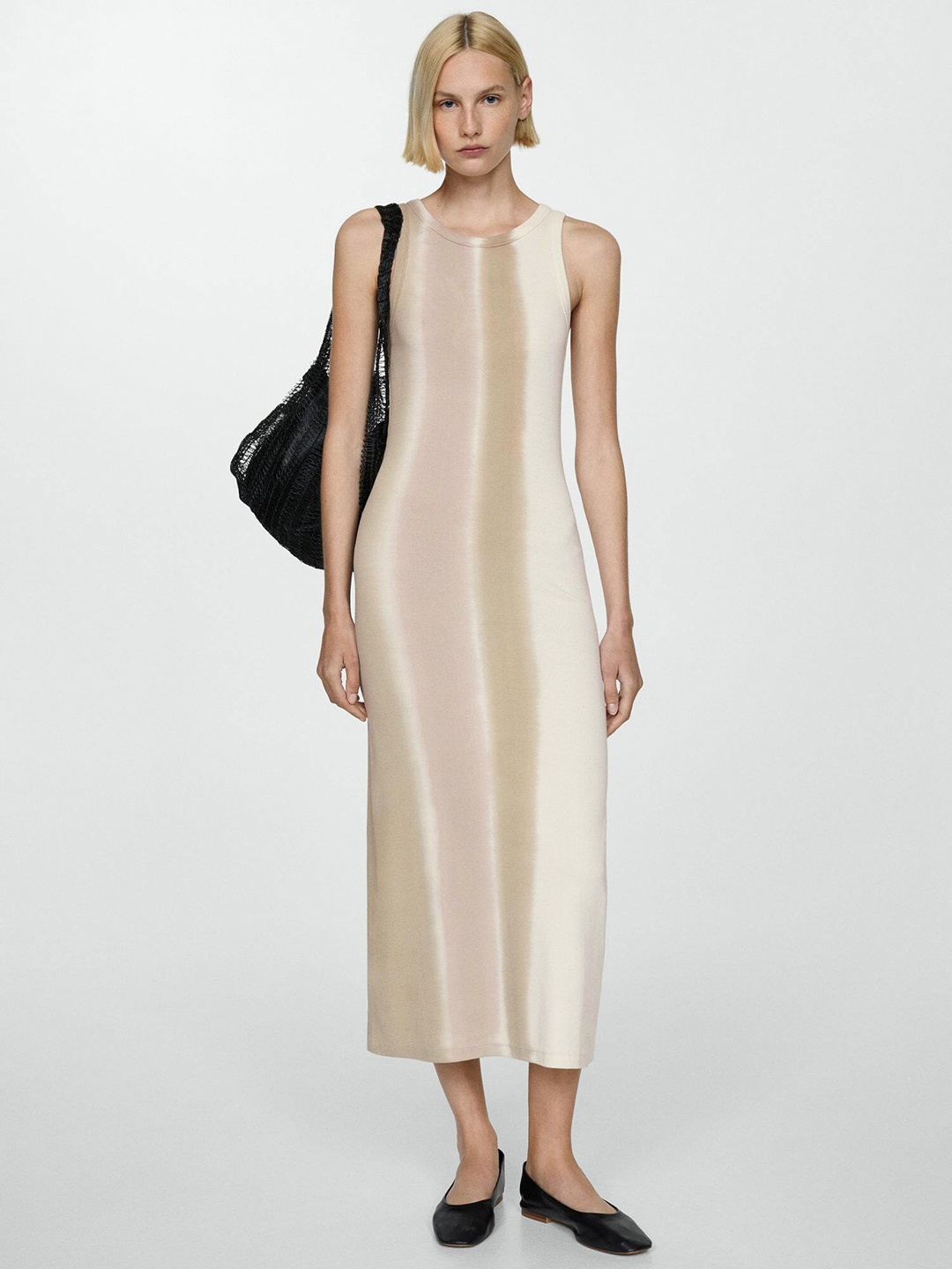 

MANGO Dyed Sheath Midi Dress, Beige