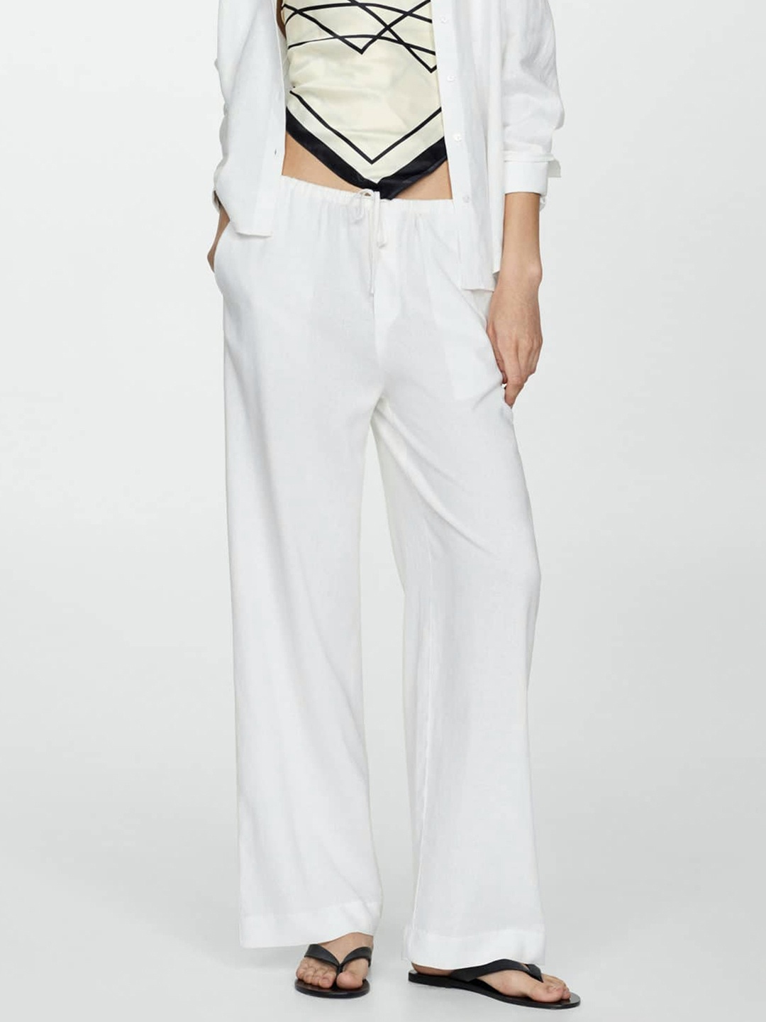 

MANGO Women Straight Fit Trousers, White