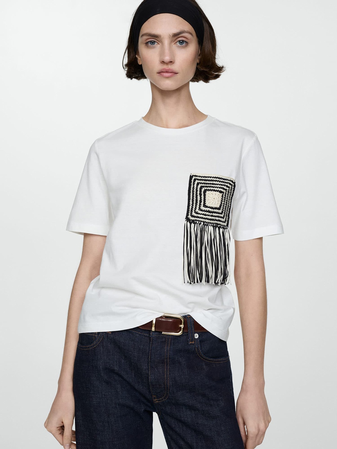 

MANGO Drop-Shoulder Sleeves Pure Cotton T-shirt, White