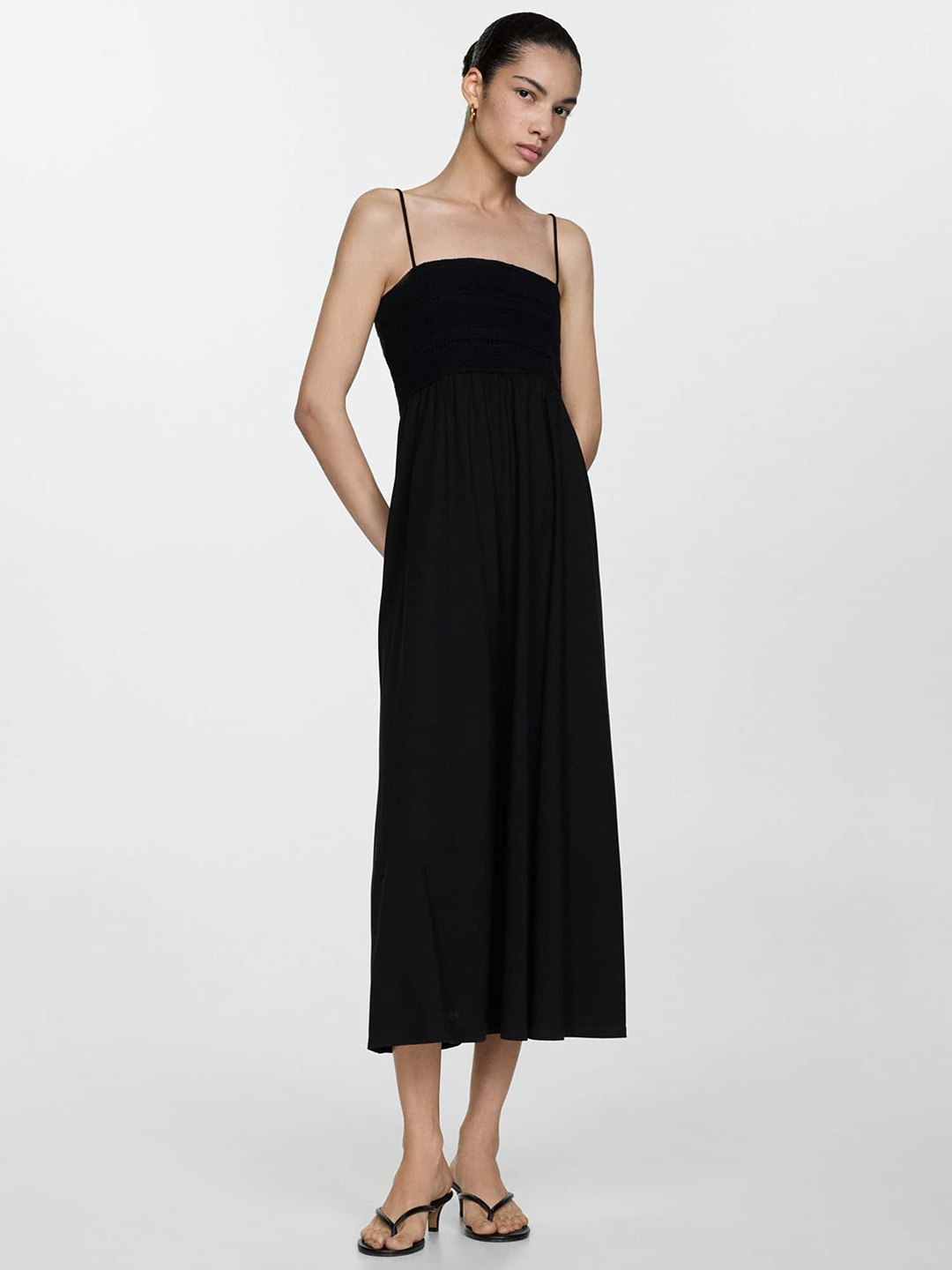 

MANGO Pure Cotton A-Line Midi Dress, Black