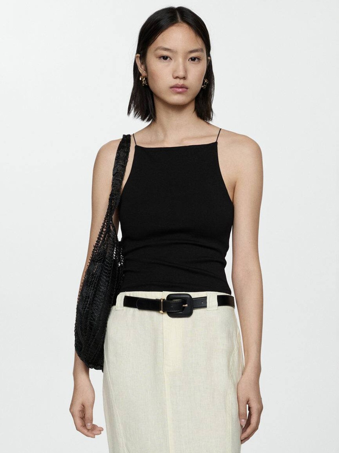 

MANGO Shoulder Straps Regular Top, Black