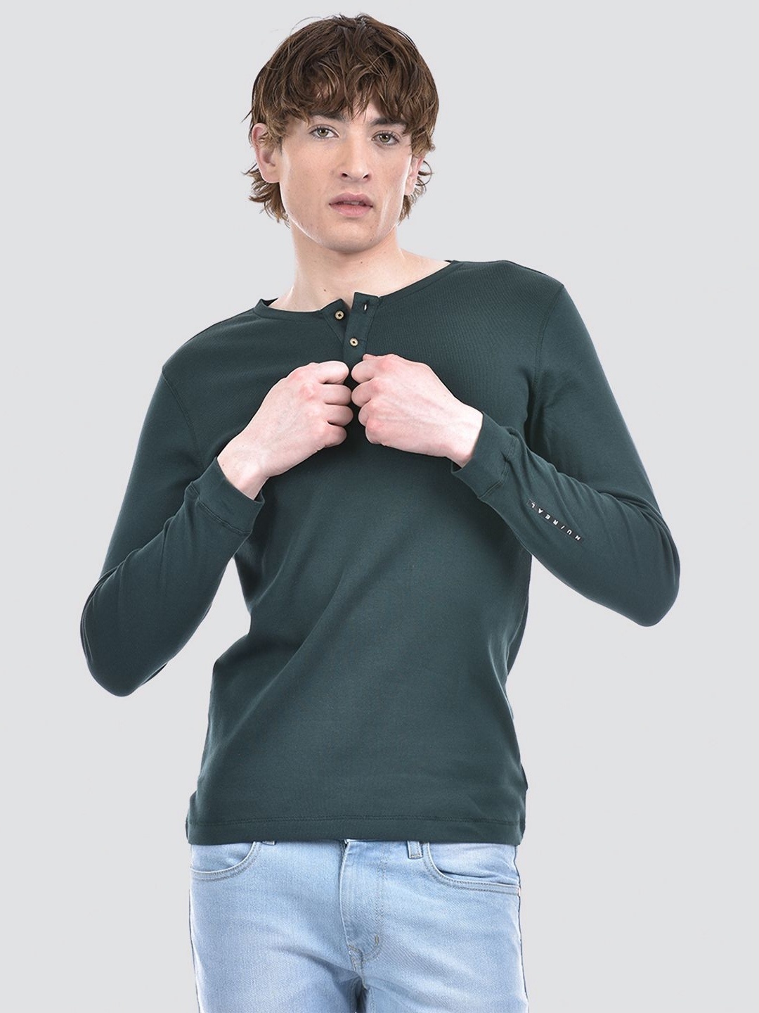 

Numero Uno Men Solid Henley Neck T-shirt, Teal