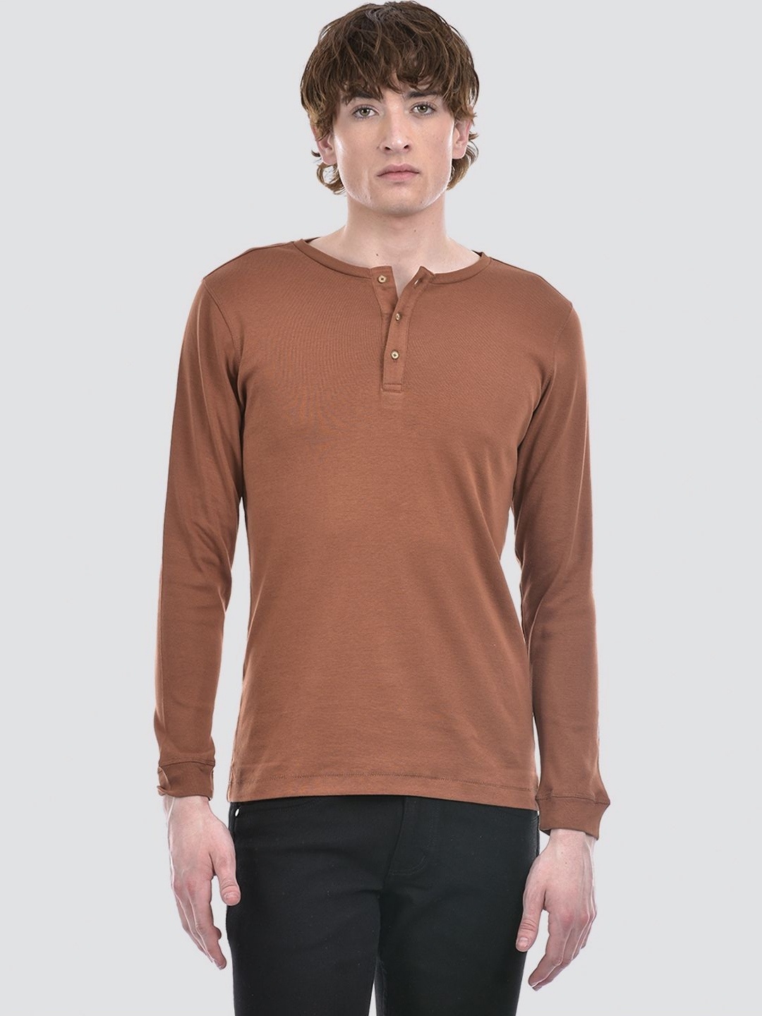 

Numero Uno Men Solid Henley Neck T-shirt, Brown