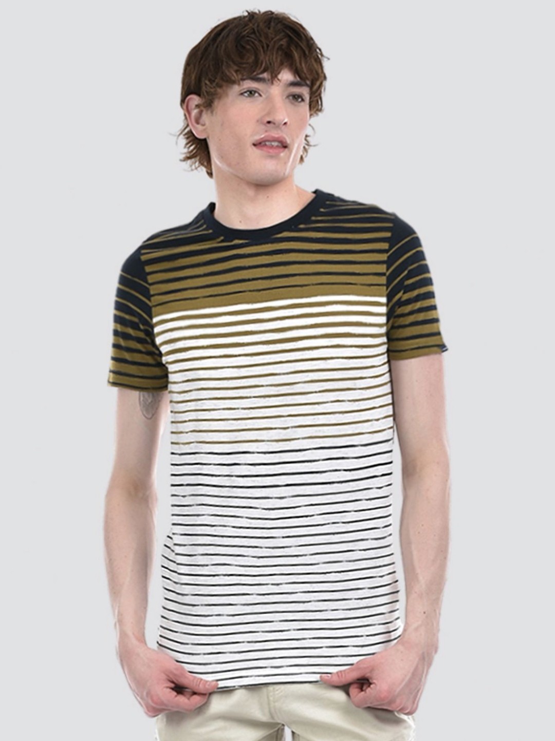 

Numero Uno Men Striped Round Neck T-shirt, White