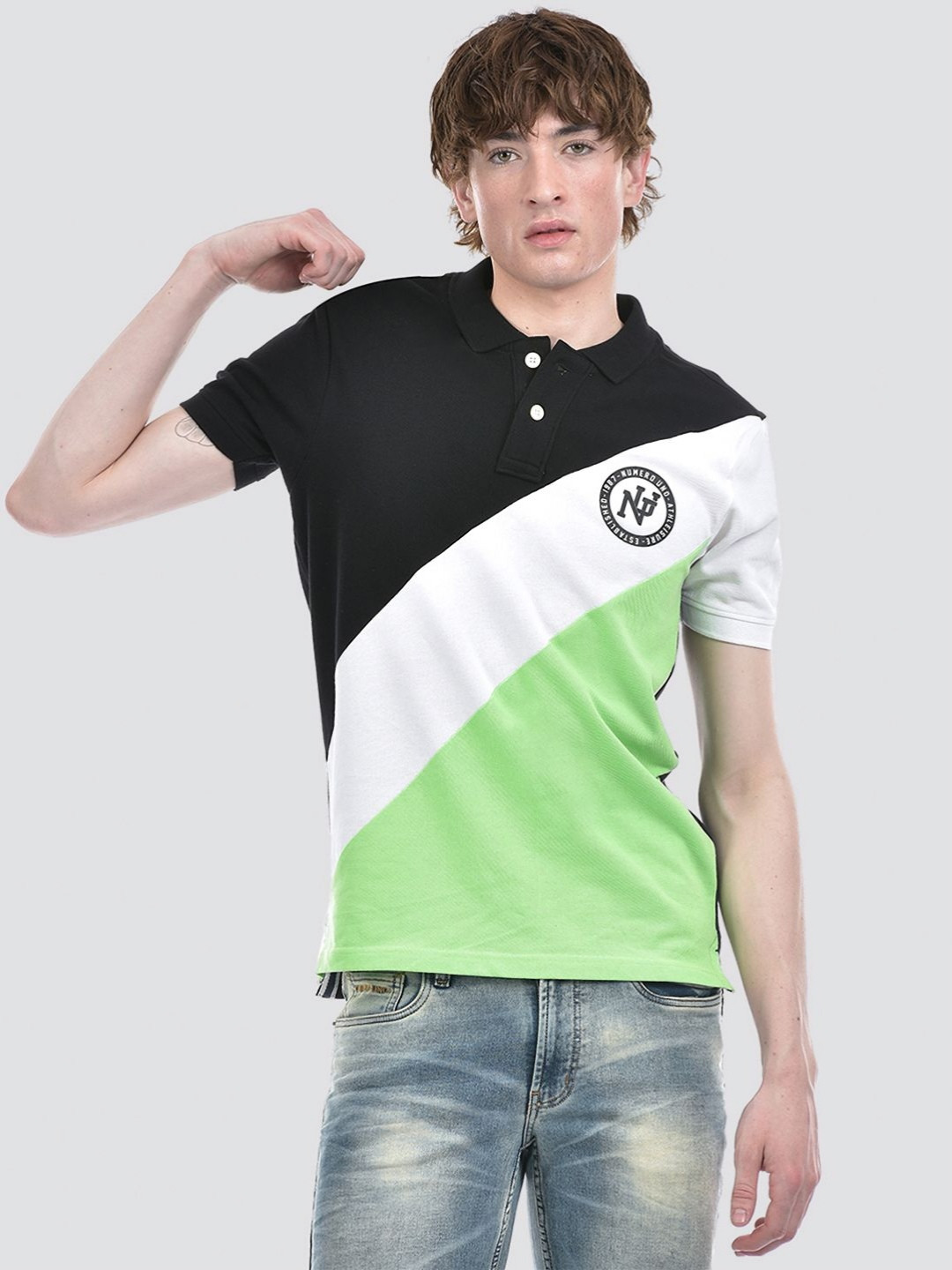 

Numero Uno Men Colourblocked Polo Collar T-shirt, Black