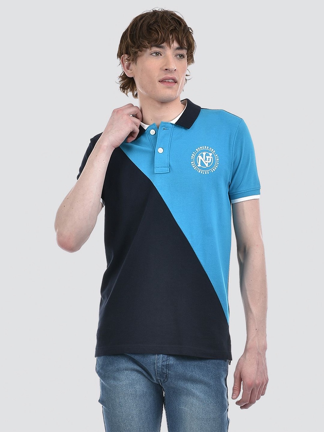 

Numero Uno Men Colorblocked Polo Collar T-shirt, Blue