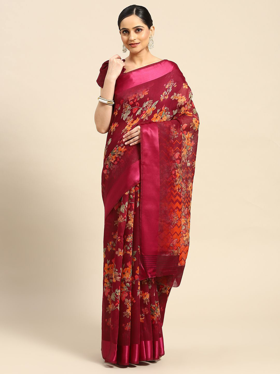 

KALINI Floral Saree, Maroon
