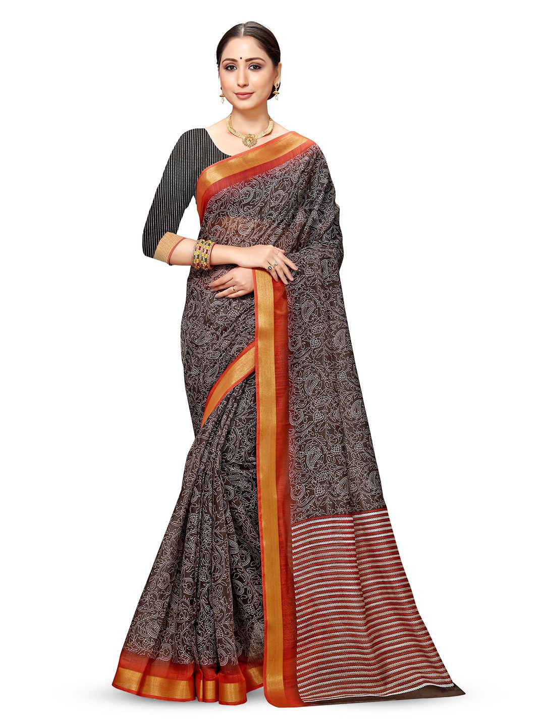 

KALINI Paisley Zari Saree, Black