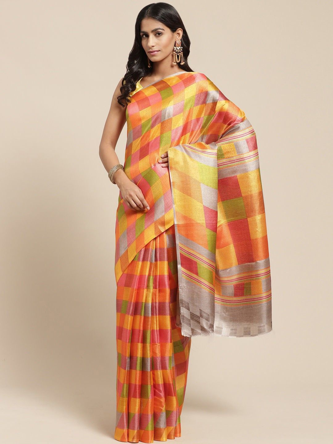 

KALINI Checked Saree, Red