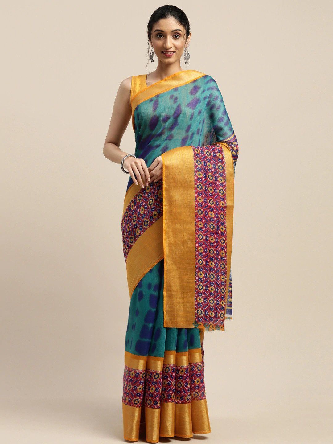 

KALINI Tie and Dye Zari Saree, Blue