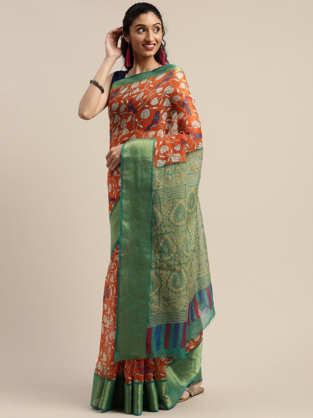 

KALINI Ethnic Motifs Zari Saree, Orange