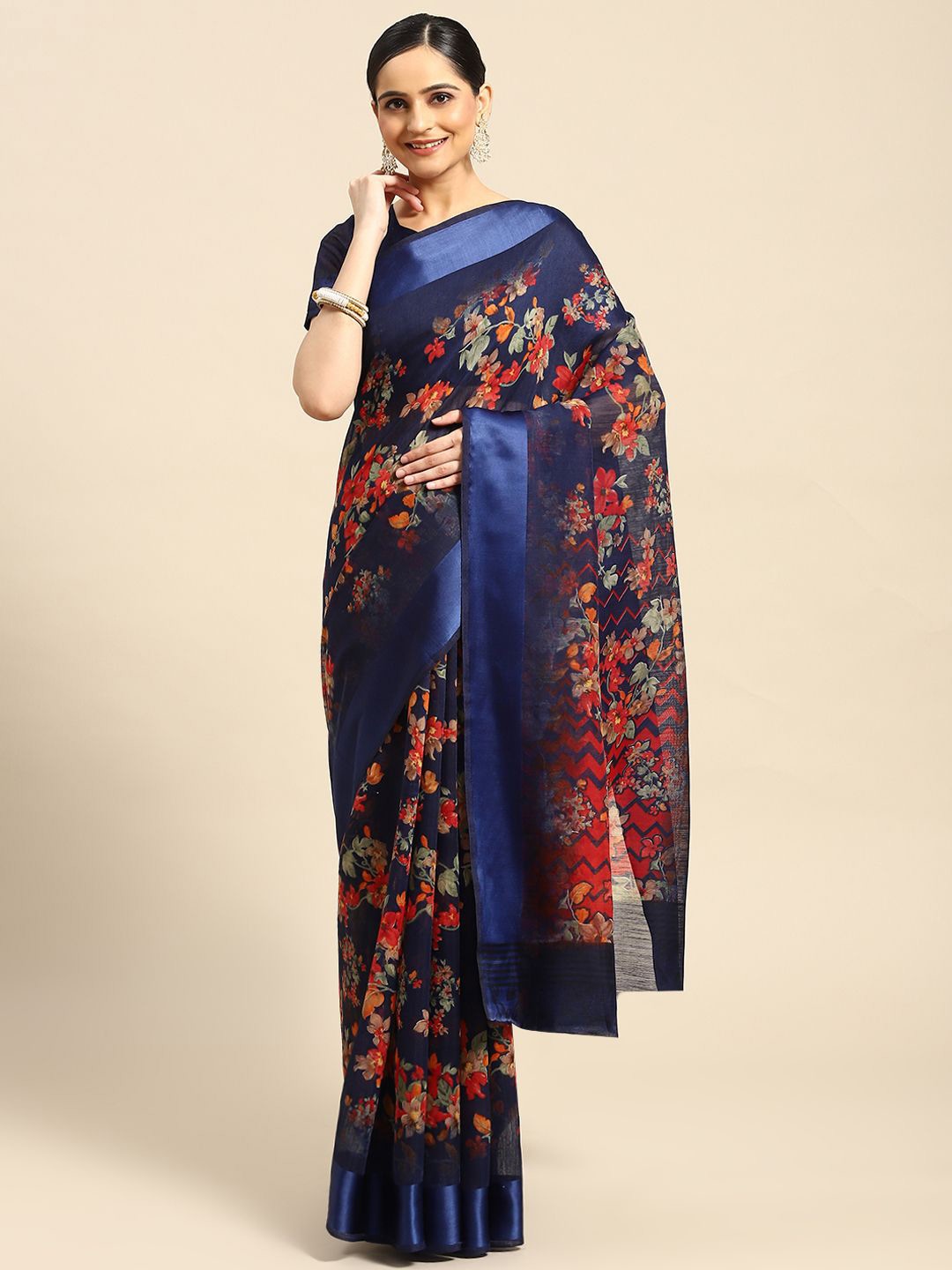 

KALINI Floral Saree, Navy blue