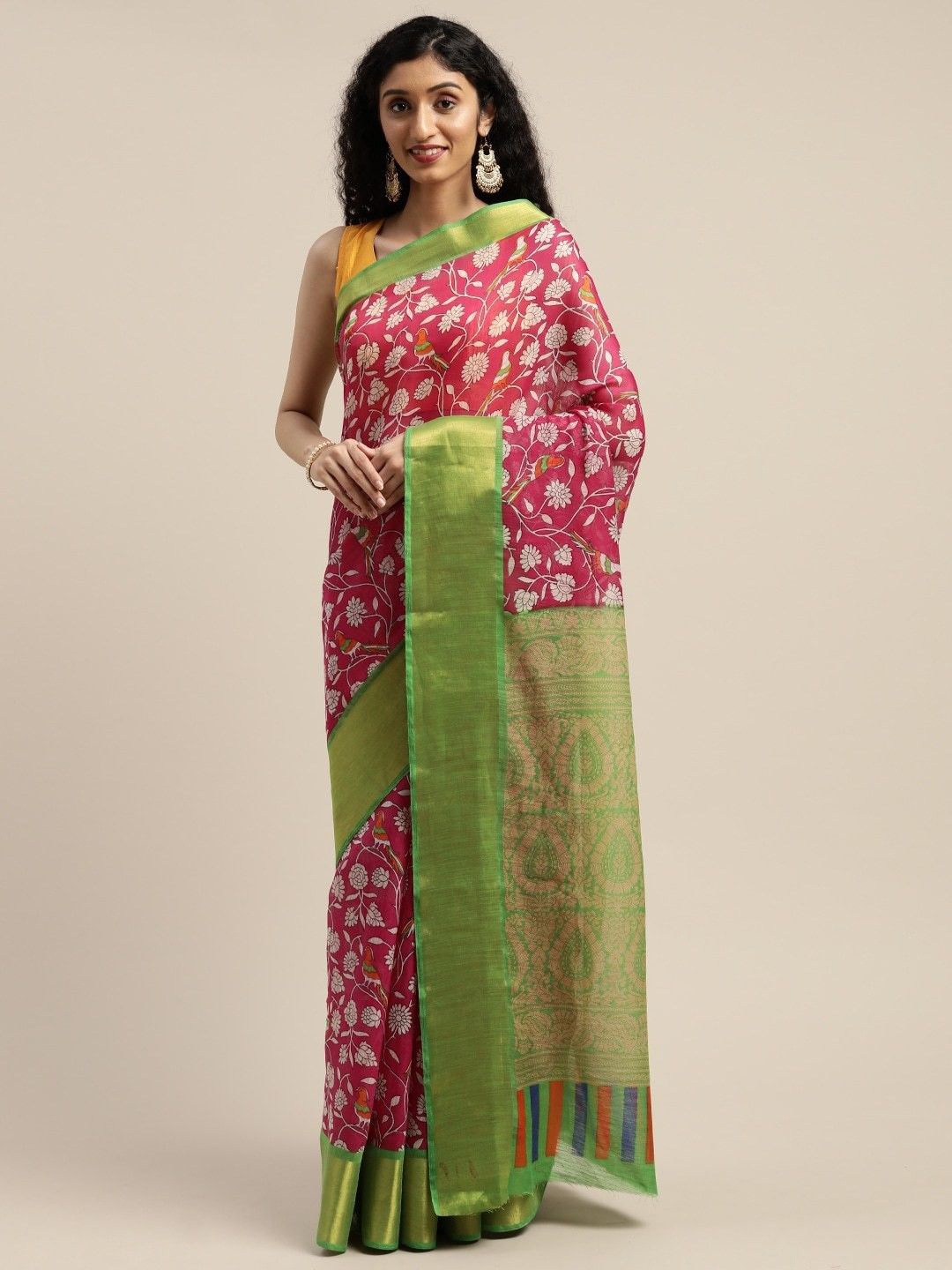 

KALINI Floral Zari Printed Saree, Pink