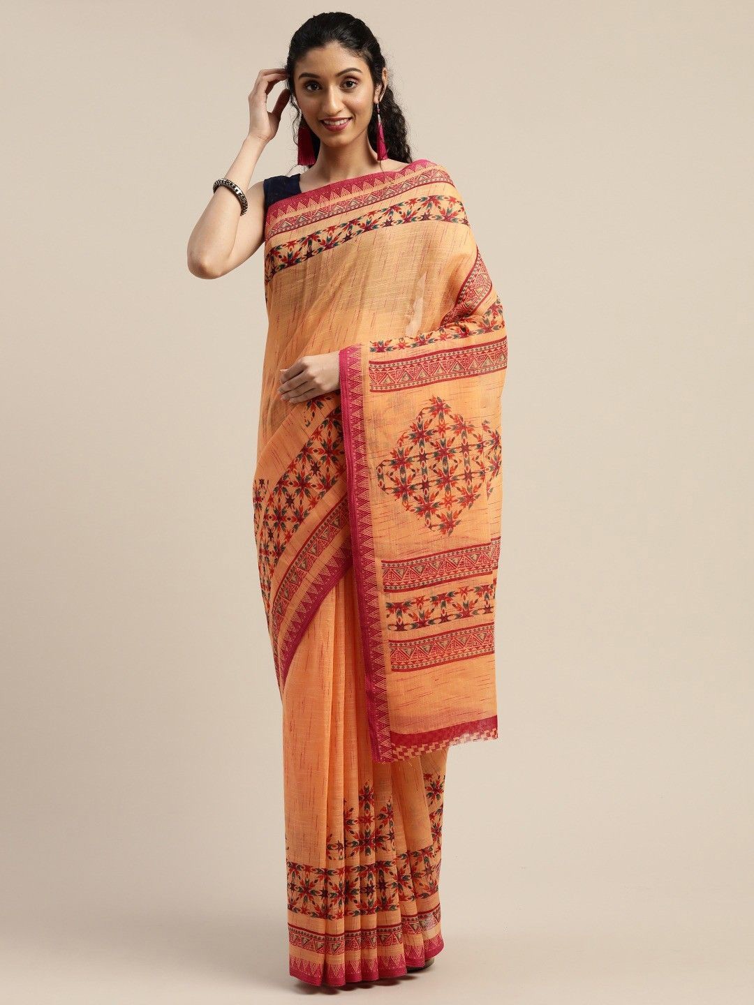 

KALINI Printed Saree, Orange