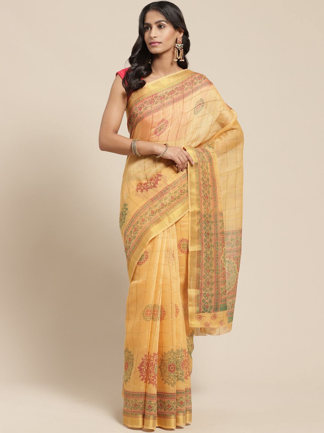 

KALINI Ethnic Motifs Zari Saree, Yellow