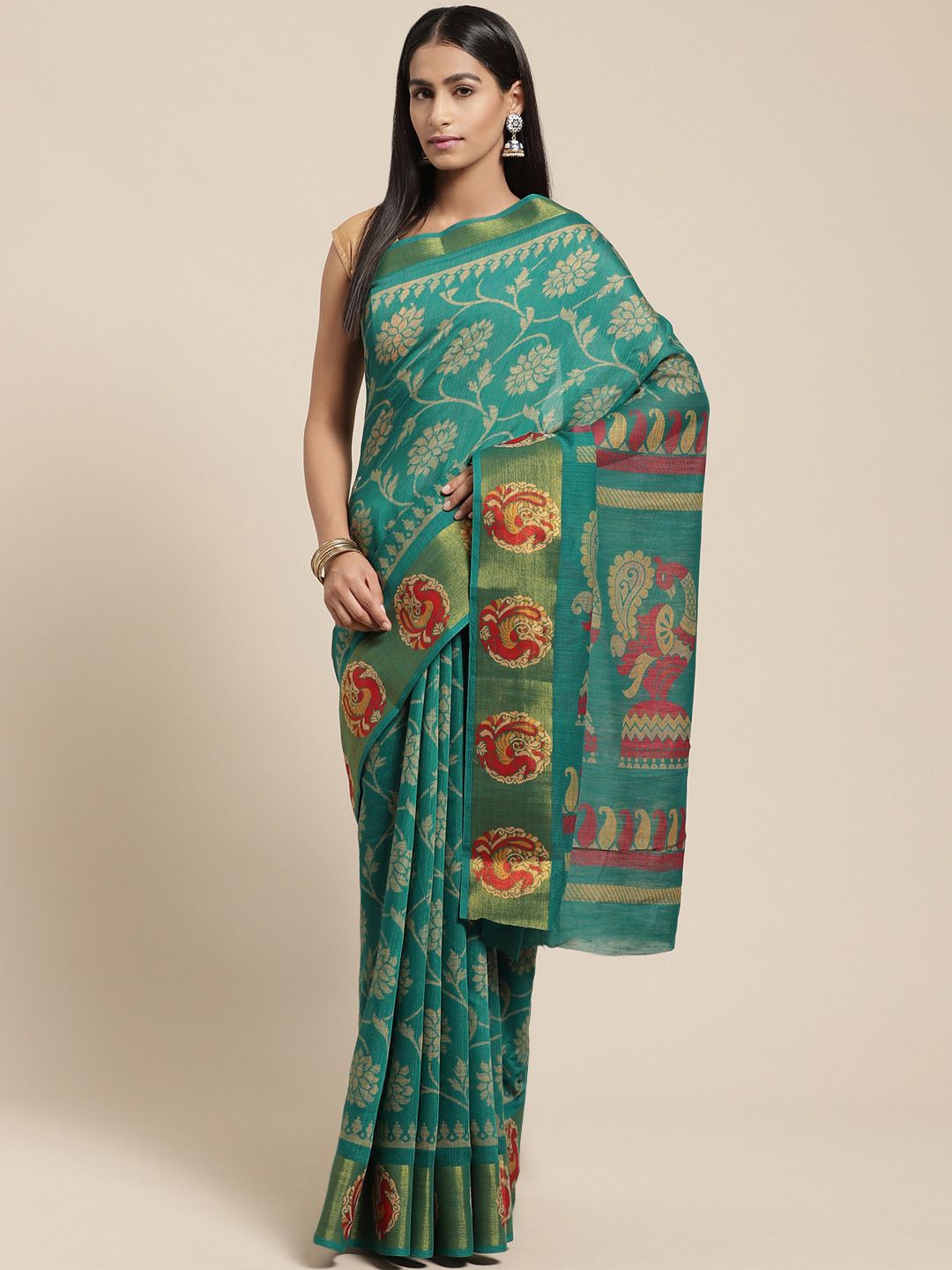 

KALINI Printed Saree, Green