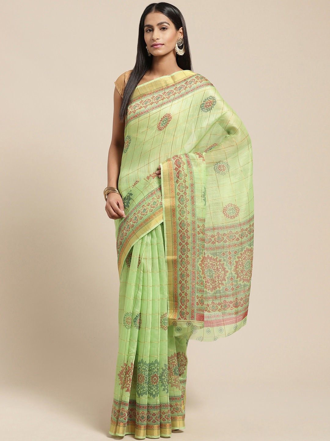 

KALINI Ethnic Motifs Zari Saree, Green