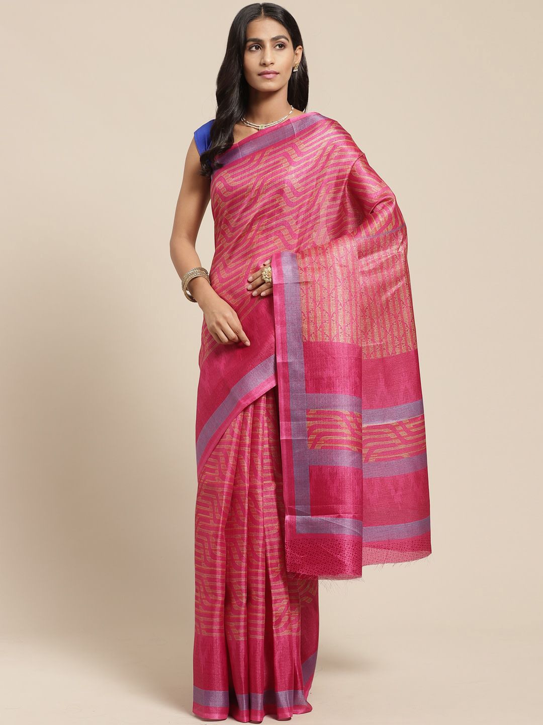 

KALINI Striped Saree, Pink