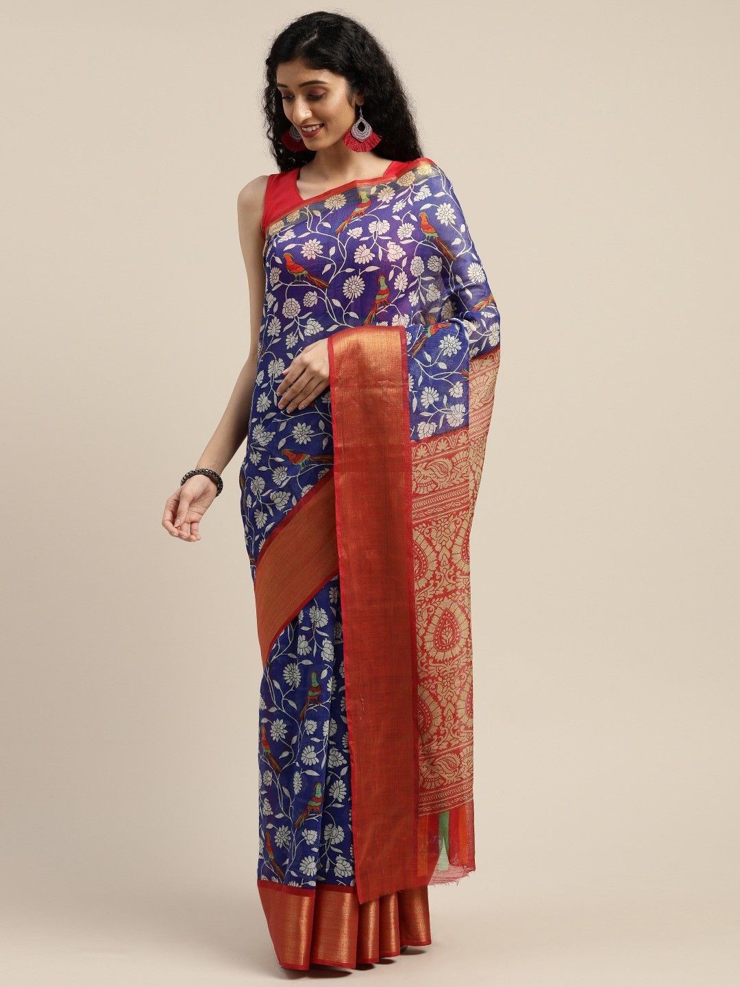 

KALINI Ethnic Motifs Zari Saree, Blue