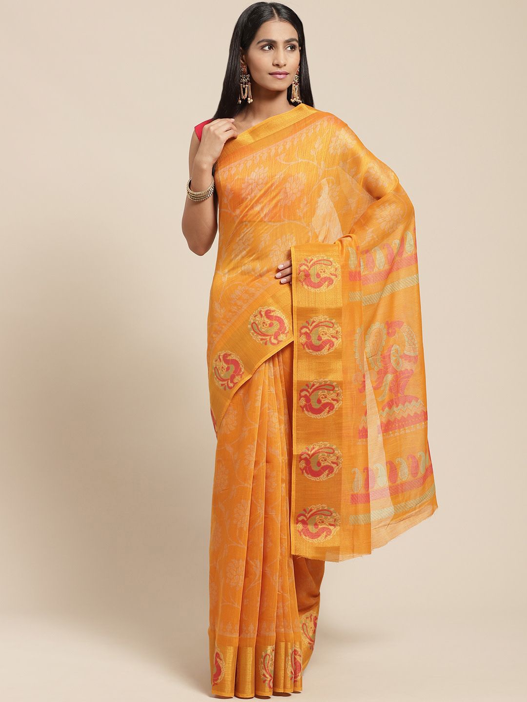 

KALINI Ethnic Motifs Zari Saree, Mustard