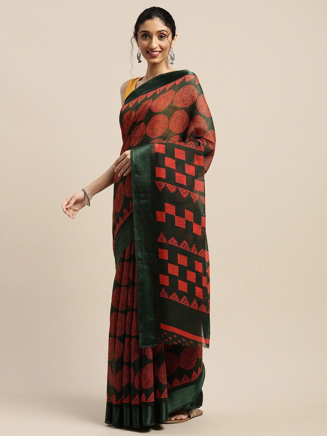 

KALINI Printed Saree, Green