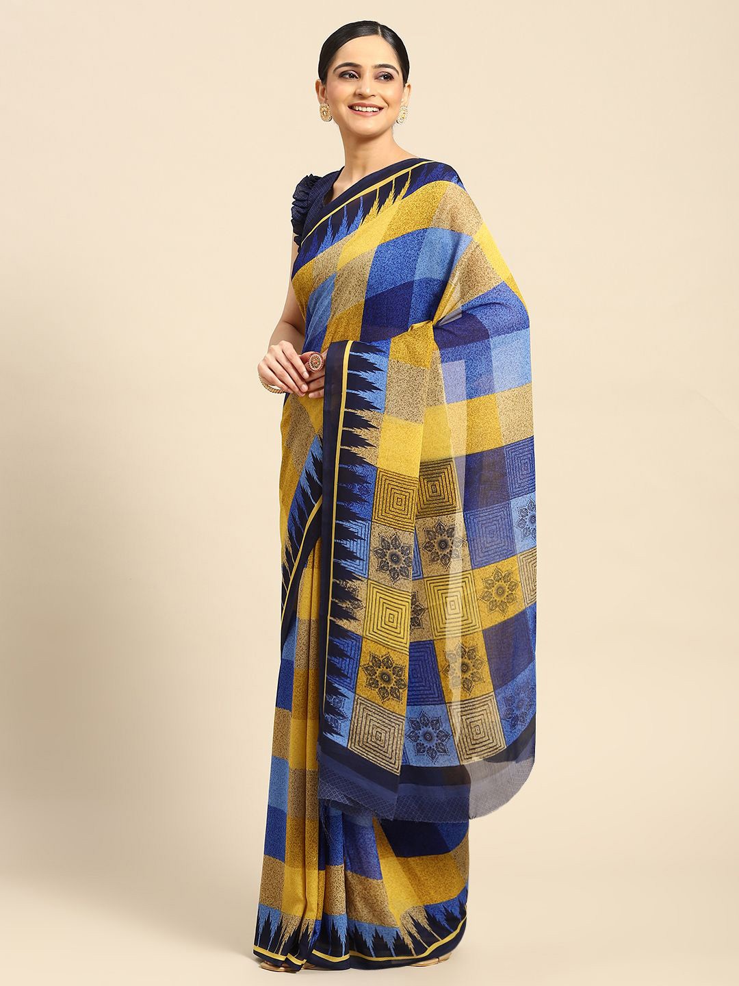 

KALINI Ethnic Motifs Pure Georgette Saree, Yellow