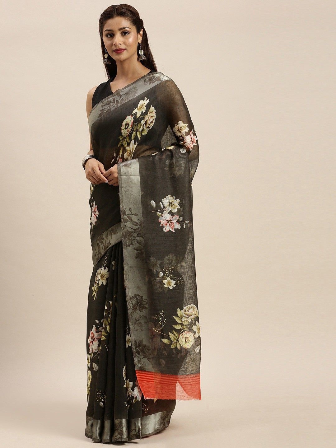 

KALINI Floral Printed Saree, Grey