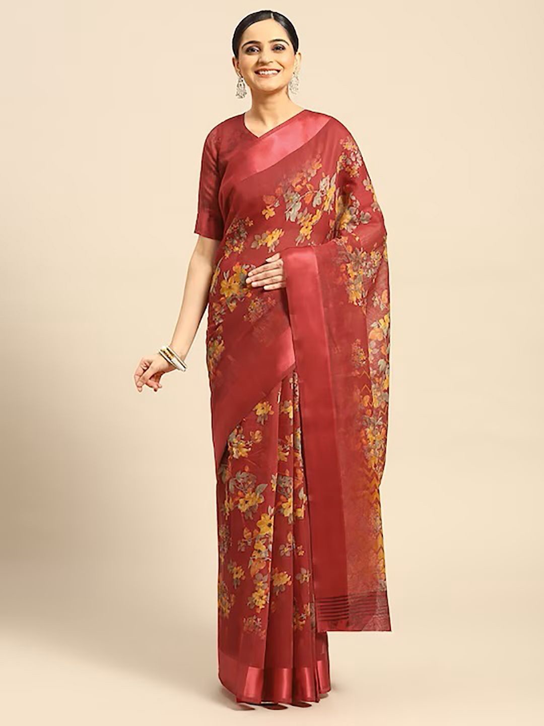 

KALINI Floral Saree, Red