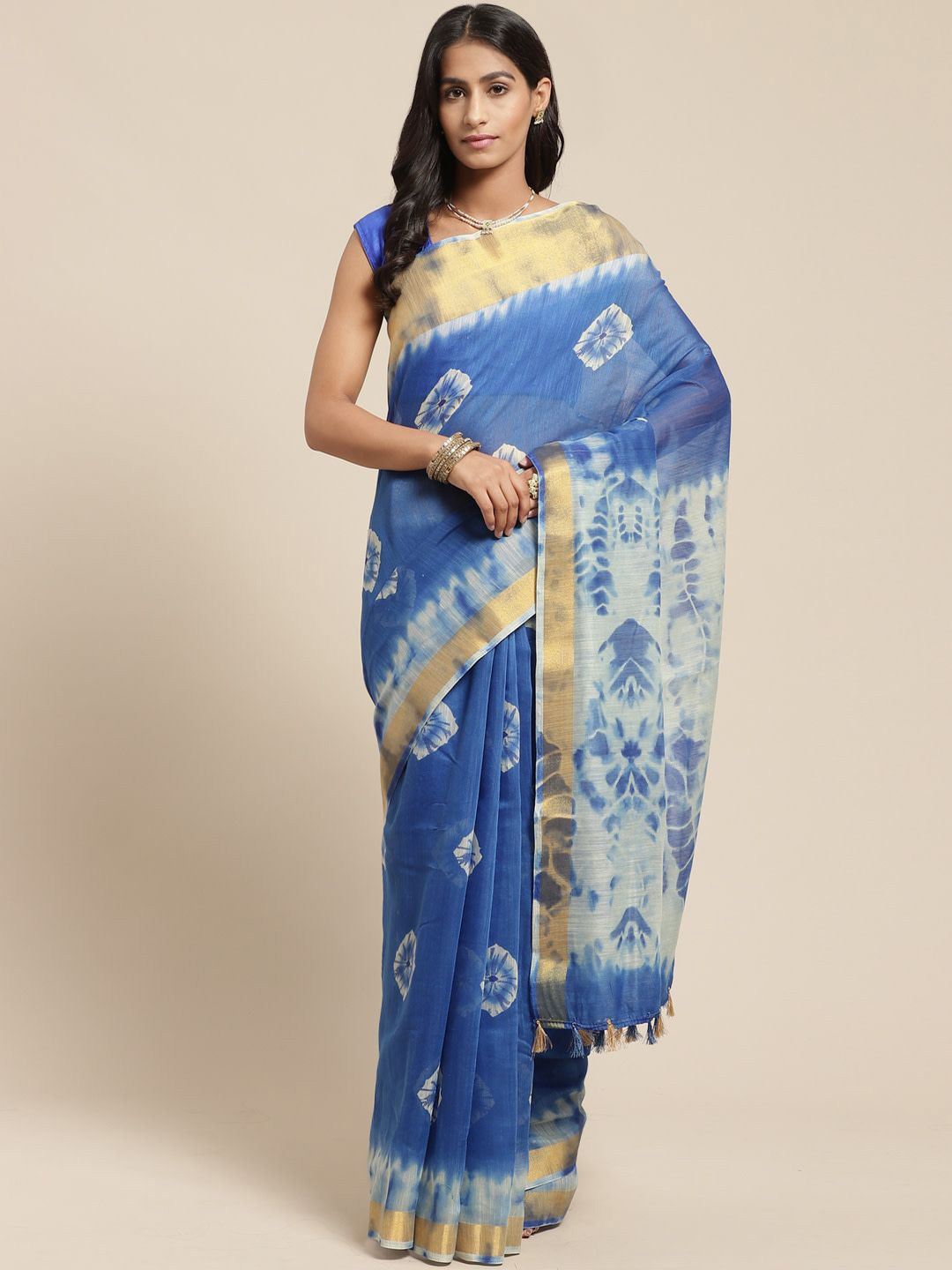 

KALINI Women Tie and Dye Zari Saree, White