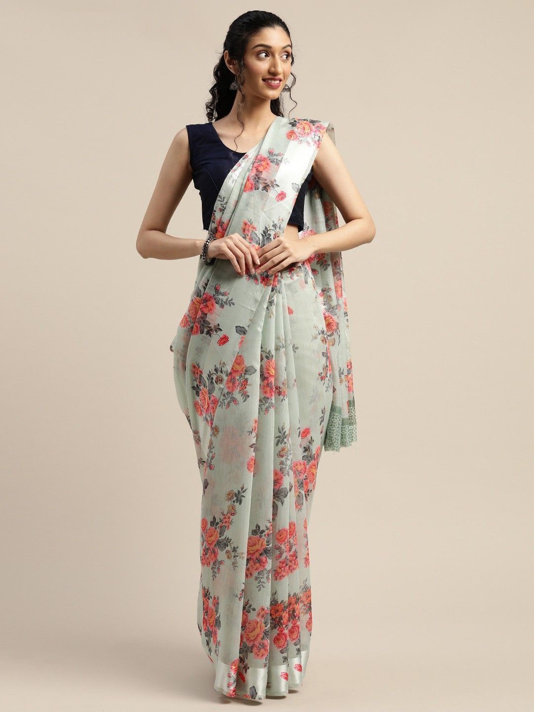 

KALINI Floral Saree, Grey