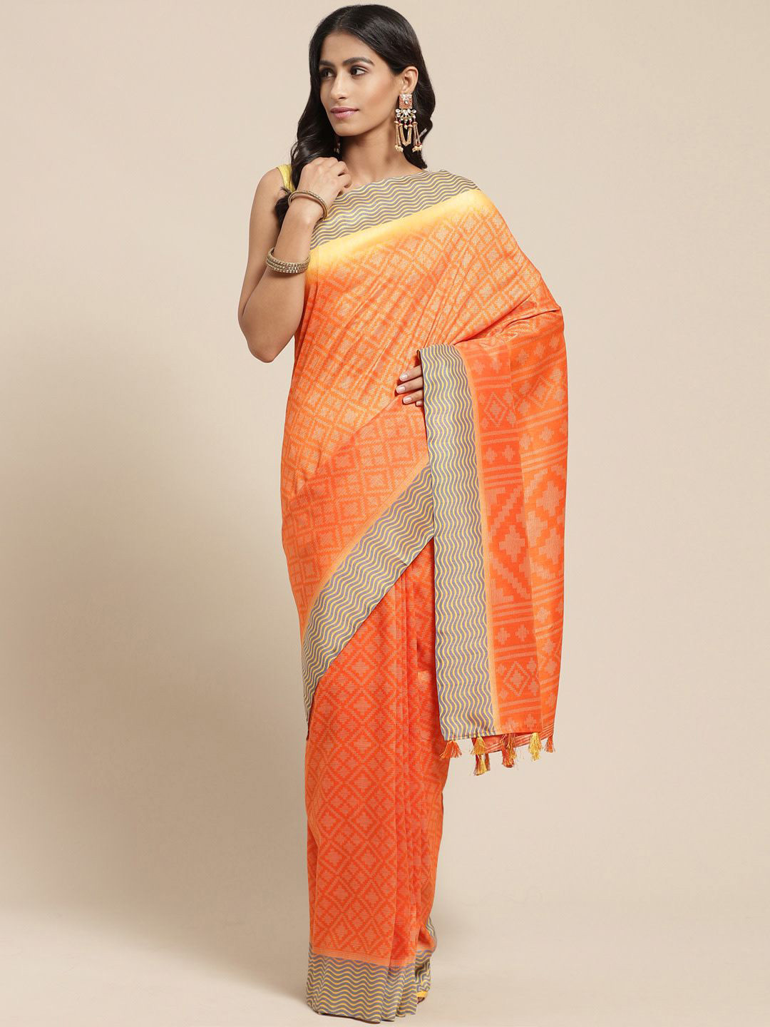 

KALINI Saree with Blouse Piece, Orange