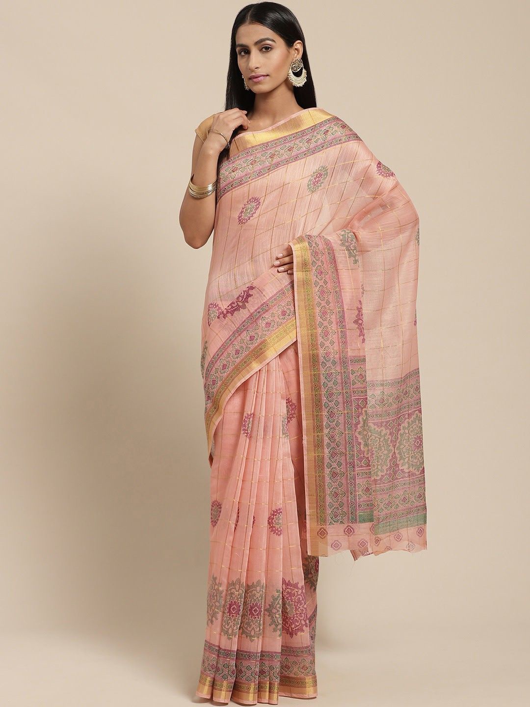 

KALINI Ethnic Motifs Zari Saree, Beige