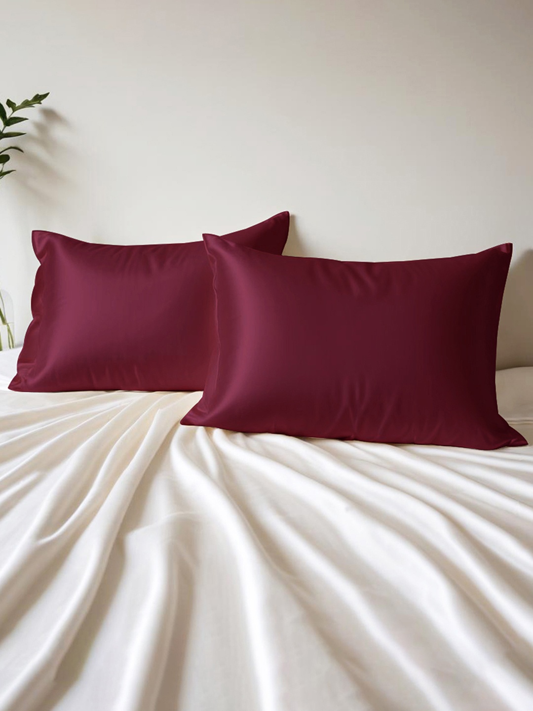 

Layers Maroon 2 Pieces Micro Silk Rectangle Pillow Covers