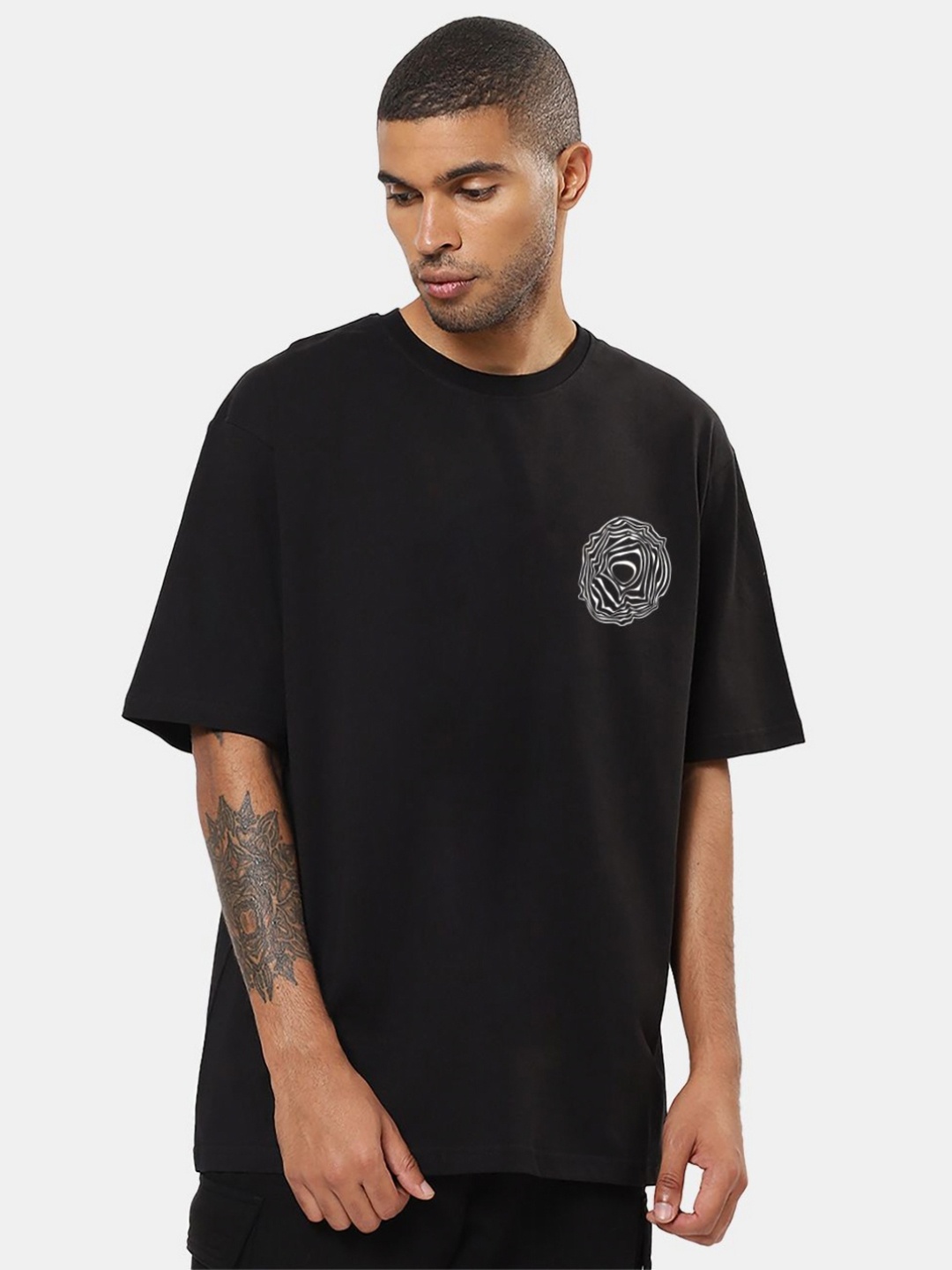 Mad Over Print Men Printed Hooded T-shirt, Black