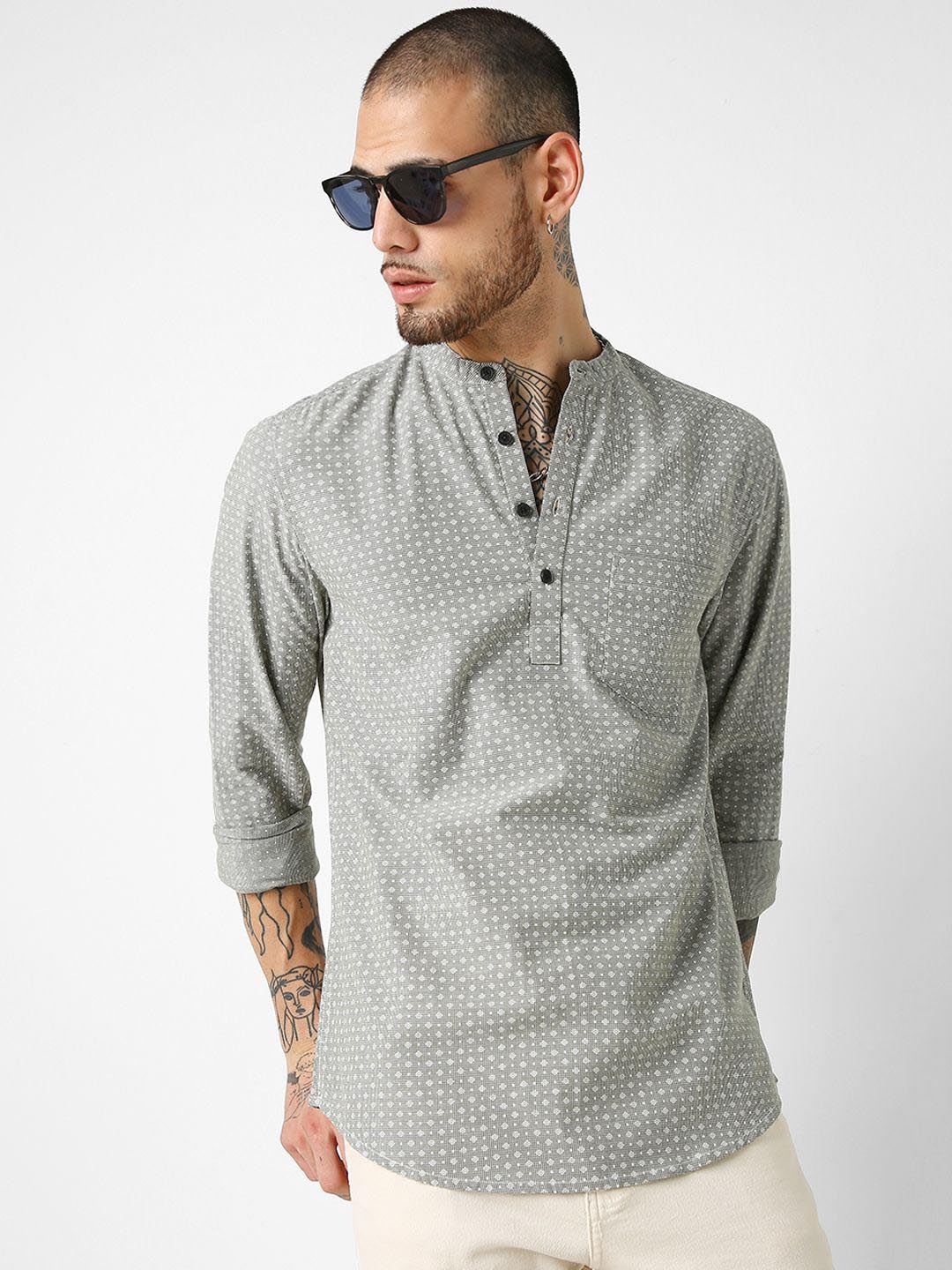 

VASTRADO Self Design Mandarin Collar Cotton Kurta, Green