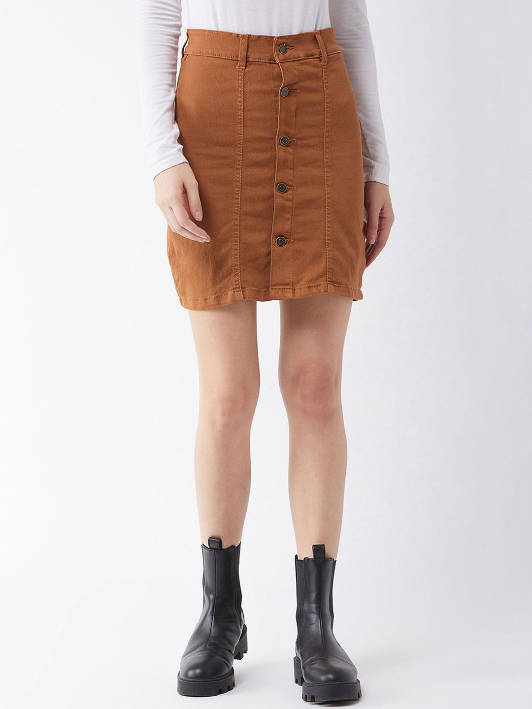 

Miss Chase Woven Straight Mini Skirt, Rust