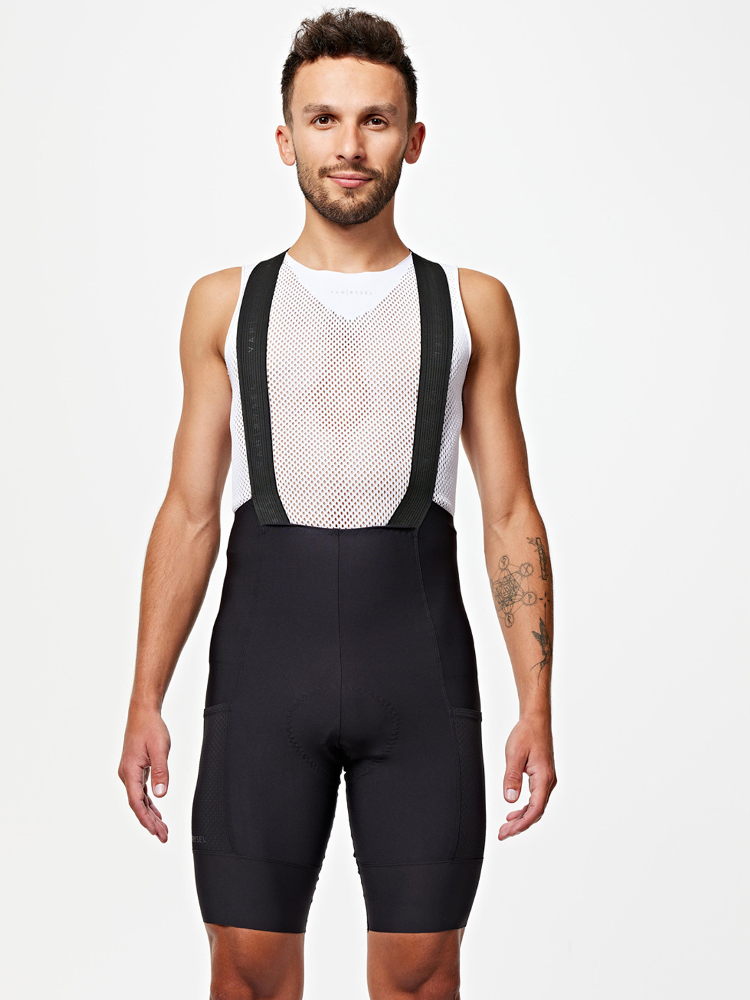 

VAN RYSEL By Decathlon Men Black Padded Cycling Bib Shorts - Beginner