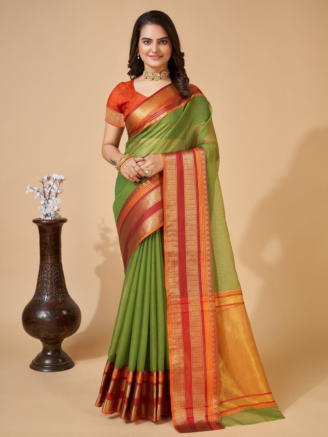 

Iris Zari Woven Design Kota Saree, Green