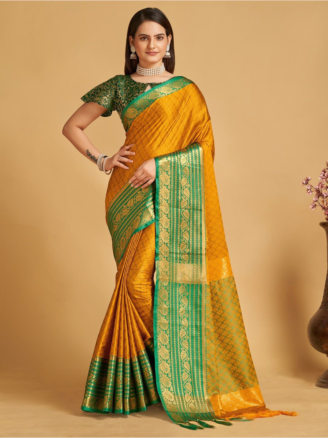 

Iris Woven Design Zari Banarasi Saree, Mustard