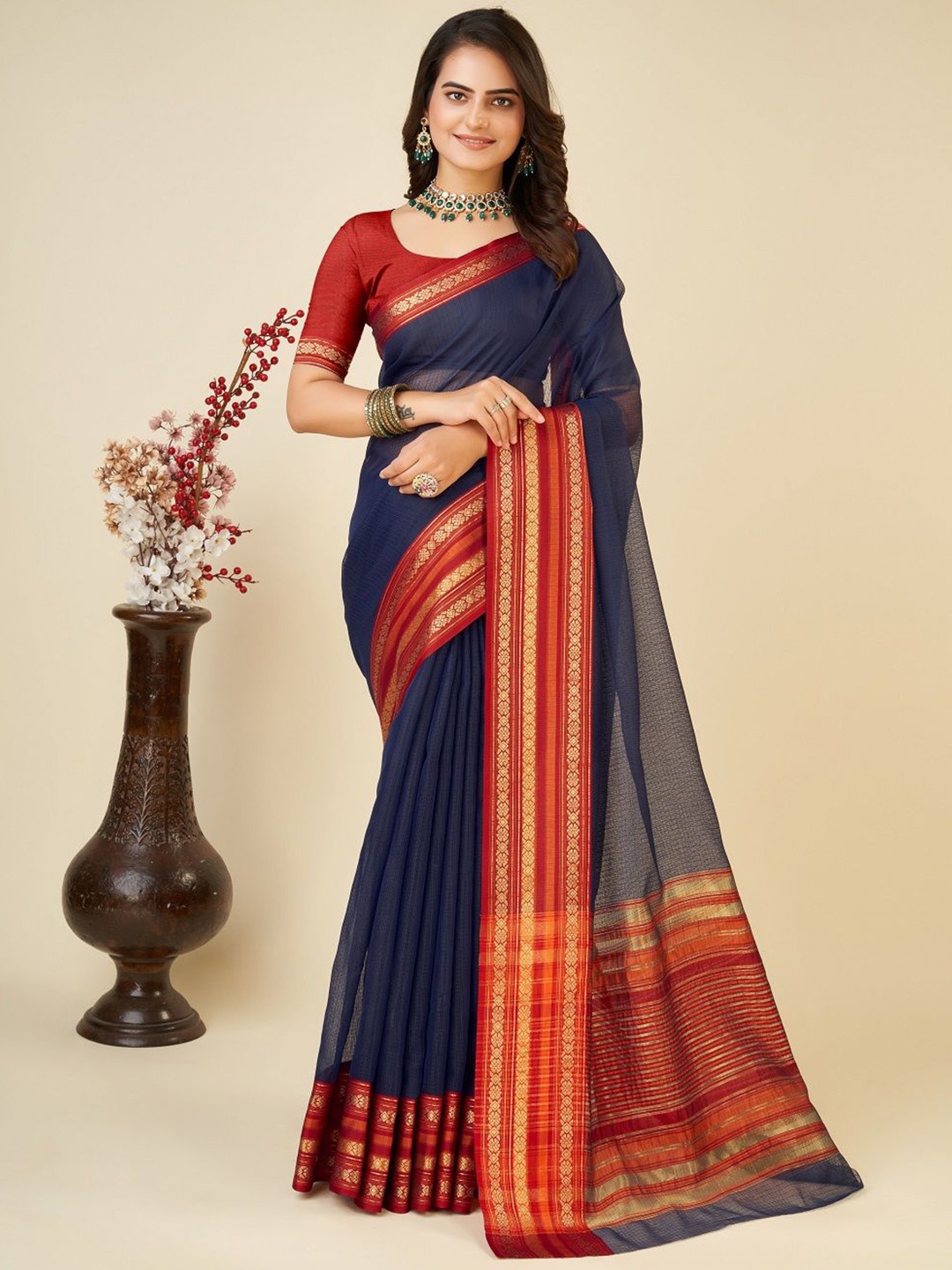 

Iris Woven Design Zari Kota Saree, Navy blue