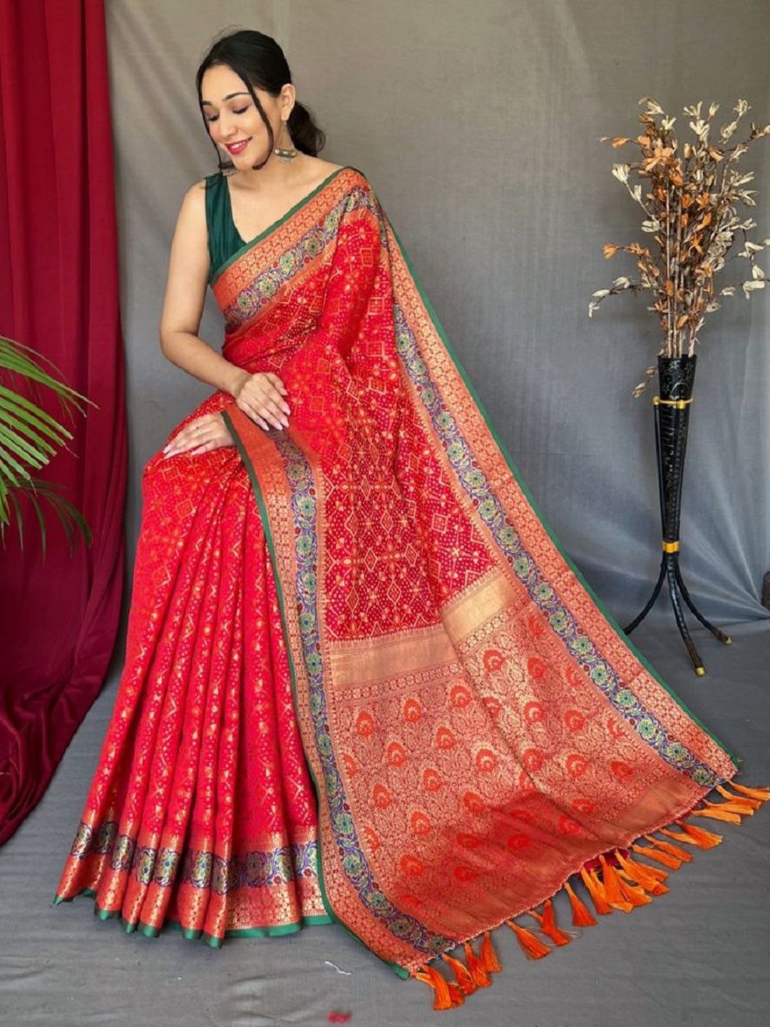 

Iris Woven Design Zari Patola Saree, Red